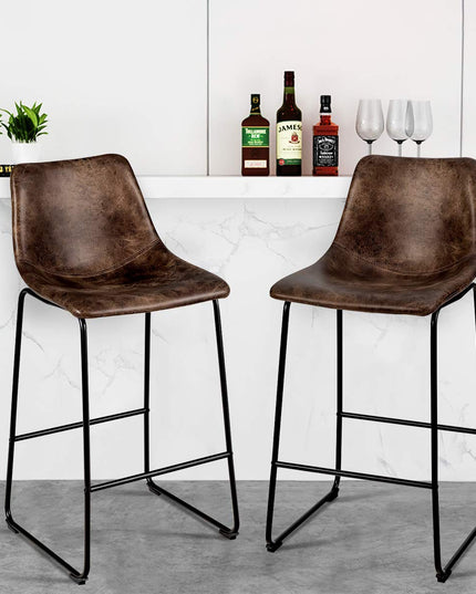 Vintage Faux Suede Bar Stools, with Metal Legs, Back and Footrest