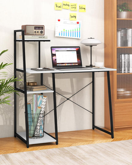 Giantex Computer Desk with Shelves, 47.5” Home Office Desk with Bookshelf, Host Stand