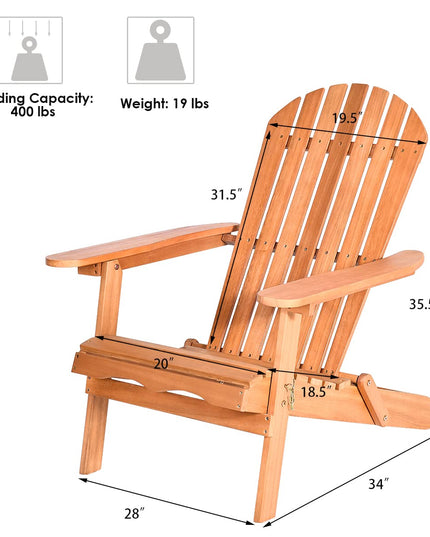 Giantex Adirondack Chair Wooden and Foldable Outdoor Lounger Chair 34"X28"X35.5"