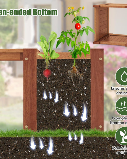Giantex Outdoor Bench with Raised Garden Bed, Wood Seat with Teak Oil Finish, Planter Box with Open-Ended Base