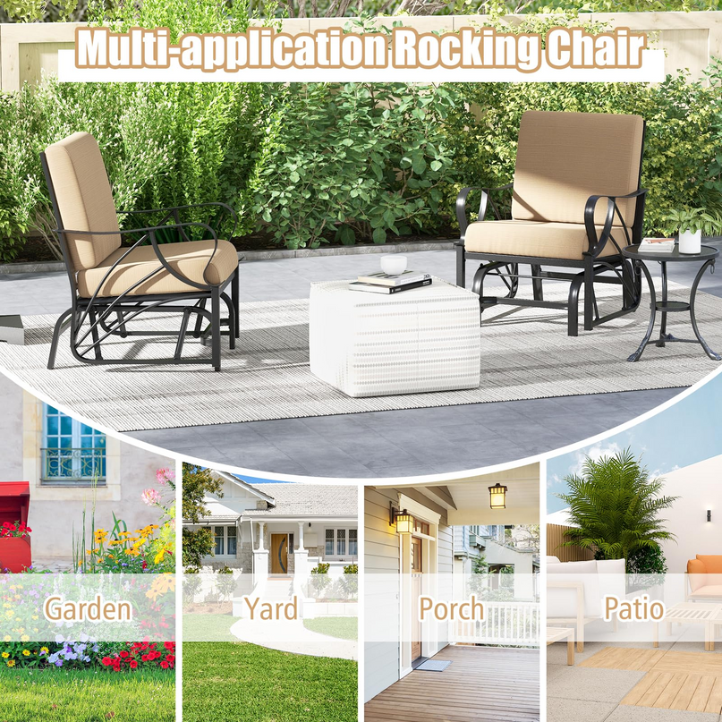 Giantex Patio Glider Outdoor Chair - Outside Rocking Chair with Thick Cushion, Sprayed Metal Frame