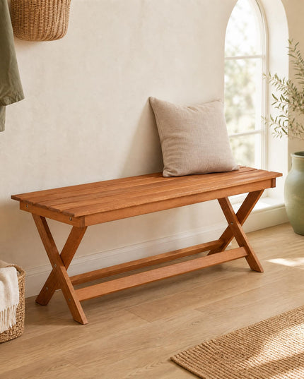 Giantex Outdoor Wooden Bench with X-Shaped Legs & Reinforced Crossbars