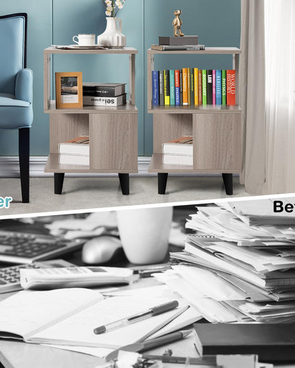 Giantex Accent Sofa Side Table w/Open Storage Shelves for Living Room Bedroom Study Room