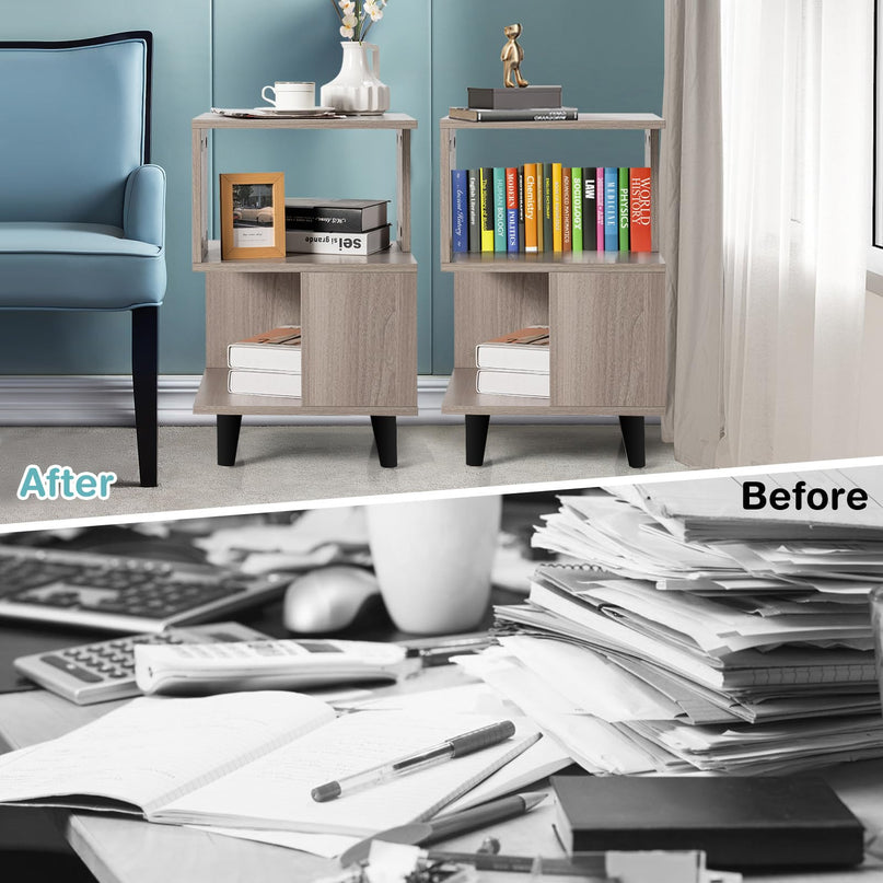 Giantex Accent Sofa Side Table w/Open Storage Shelves for Living Room Bedroom Study Room