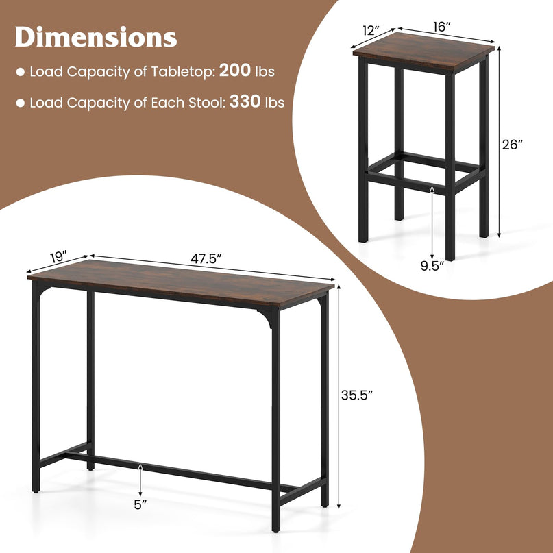 Giantex Dining Table Set 47.5" Rectangular Pub Table with 2 Stools