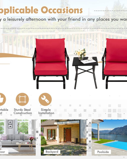 Giantex Bistro Set 3 Piece Outdoor Glider Set Rocking Chairs with Coffee Table (Red)