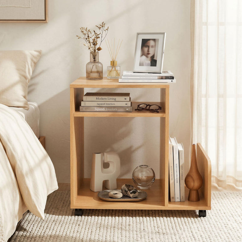 Giantex Rolling End Table with Storage 3-Tier Mobile Sofa Couch Side Table(1/2)