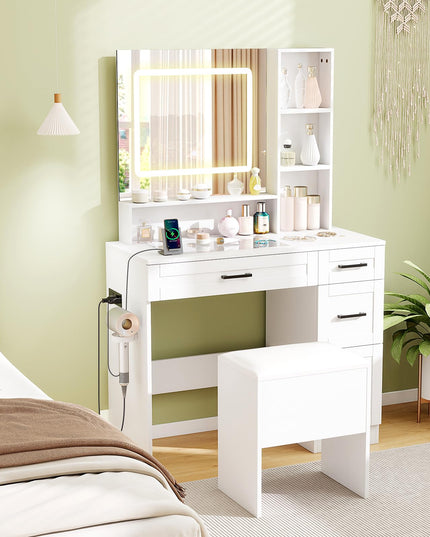 Vanity Desk with Mirror and Lights for Bedroom