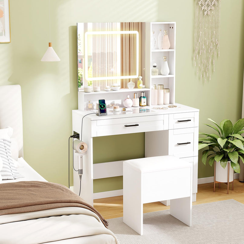 Vanity Desk with Mirror and Lights for Bedroom