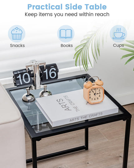 Giantex Outdoor 17” Square Table - Patio Tempered Glass End Table Side Table with Metal Frame