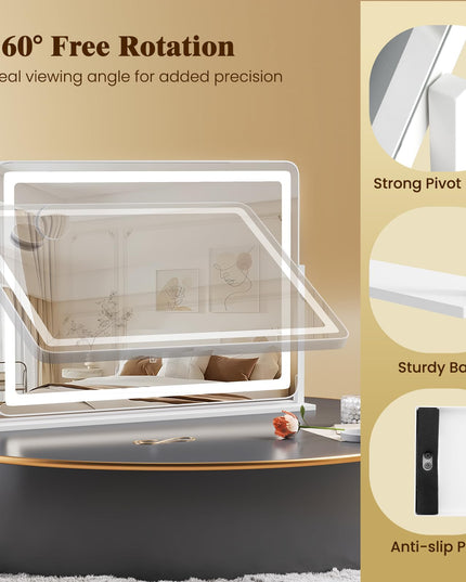 CHARMAID Vanity Mirror with Lights - 32'' x 22'' Large Lighted Vanity Makeup Mirror with 10X Magnify Mirror