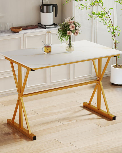 Giantex 44" Sintered Stone Dining Table with X-Shaped Gold Metal Frame