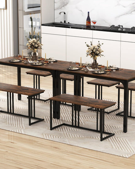 Giantex Dining Table Set for 4 Industrial Kitchen Table 2 Chairs Stool & Bench
