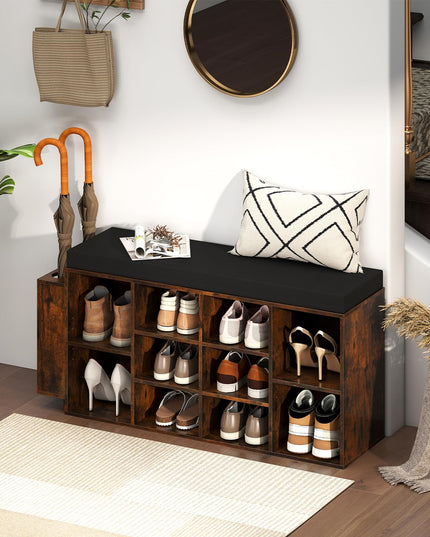 Giantex Shoe Storage Bench with Umbrella Stand 10-Cubby Entryway Shoe Rack
