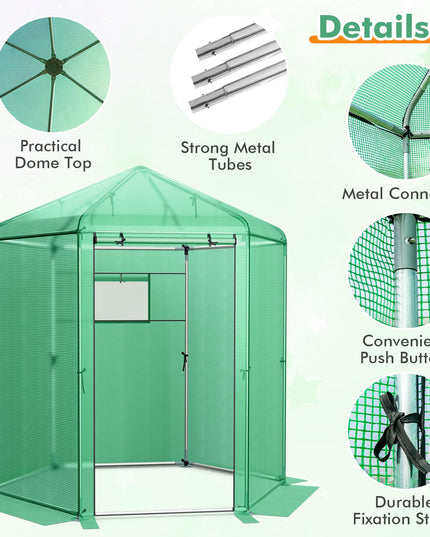 Giantex 7 x 6 x 7.5 FT Greenhouse, Large Hexagonal Walk in Greenhouse Outdoor with Heavy-Duty Metal Frame