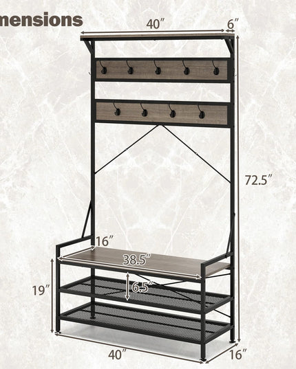 Giantex Freestanding Hall Tree with Shoe Storage Rack and 11 Hanging Hooks