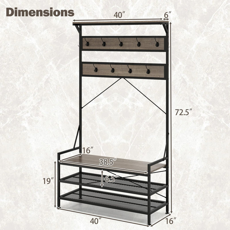 Giantex Freestanding Hall Tree with Shoe Storage Rack and 11 Hanging Hooks