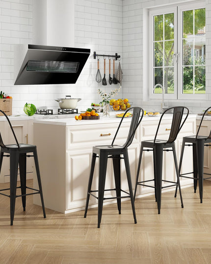 Giantex Metal Bar Stools Set of 4, 30" High Back Bar Height Chairs w/Footrest & Removable Backrest