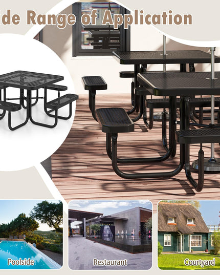 Giantex Picnic Table Set for 8 Persons, Heavy Duty Outdoor Table and Bench Set w/Umbrella Hole