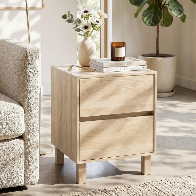 Giantex Wood Night Stand w/2 Storage Drawers & Anti-Tipping Device (1/2)