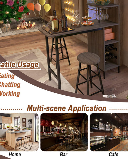 Giantex 3 Pieces Bar Table and Stools Set, Bistro Table Set with Glass Holder (Brown)