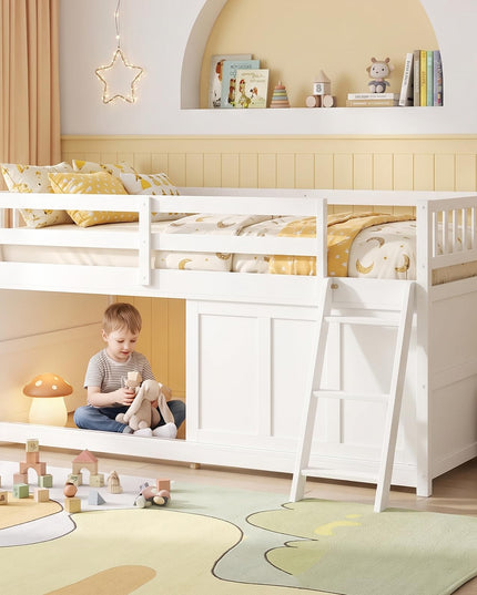 GIANTEX Wooden Low Loft Bed Twin Size with Spacious Under-Bed Play Space