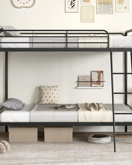 Giantex Metal Bunk Bed Twin Over Twin, Heavy Duty Twin Bunk Beds with Inclined Ladder & Safety Guardrails