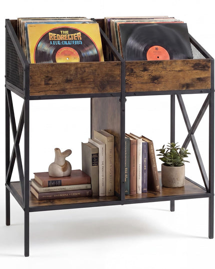 GIANTEX 2-Tier Record Player Stand Vinyl Record Storage