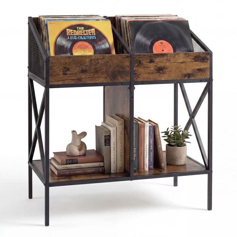 GIANTEX 2-Tier Record Player Stand Vinyl Record Storage