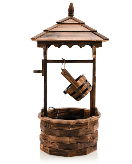 Giantex Rustic Wishing Well Fountain, Outdoor Wooden Water Fountain with Electric Pump