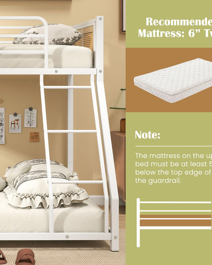 Giantex Twin Over Full Metal Bunk Bed Boho Rattan Floor Bunkbeds