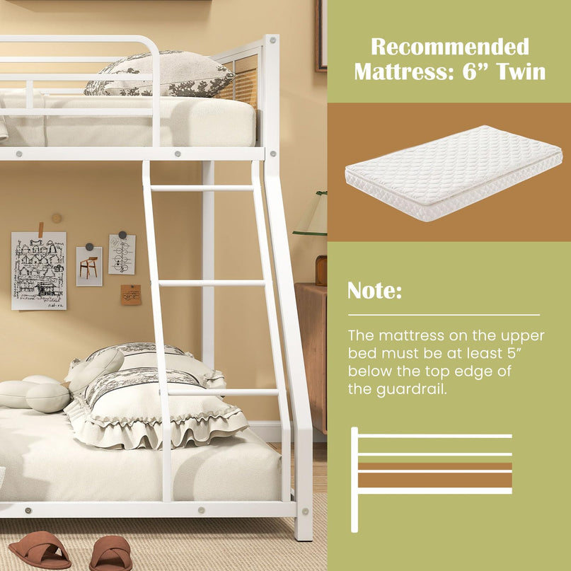 Giantex Twin Over Full Metal Bunk Bed Boho Rattan Floor Bunkbeds