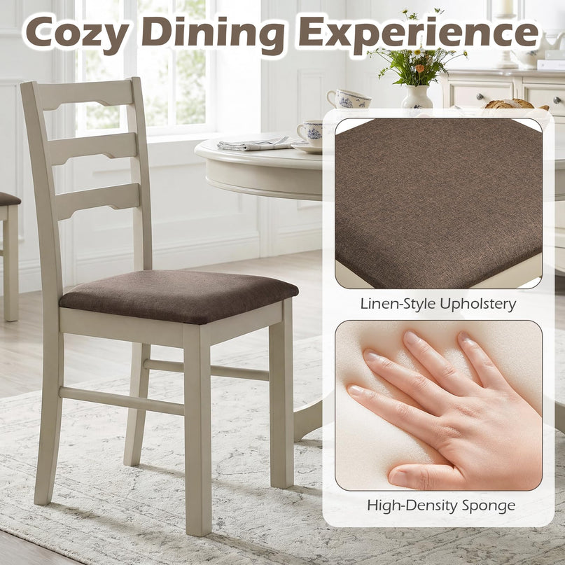 Giantex Wood Dining Chairs Set of 2/4 | Farmhouse Upholstered Kitchen Chairs with Ladder Back Design