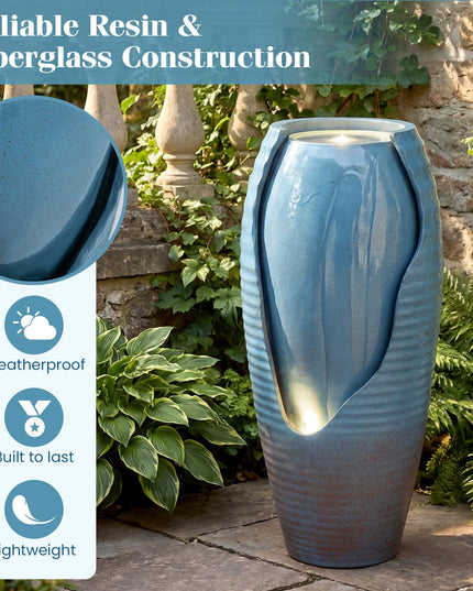 Giantex 32" Outdoor Jar Water Fountain with LED Lights & Adjustable Pump