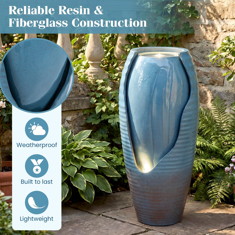 Giantex 32" Outdoor Jar Water Fountain with LED Lights & Adjustable Pump
