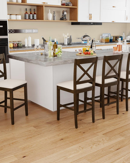 Giantex 24" Farmhouse Bar Stools Set of 2/4 Cross Back Counter Height Chairs
