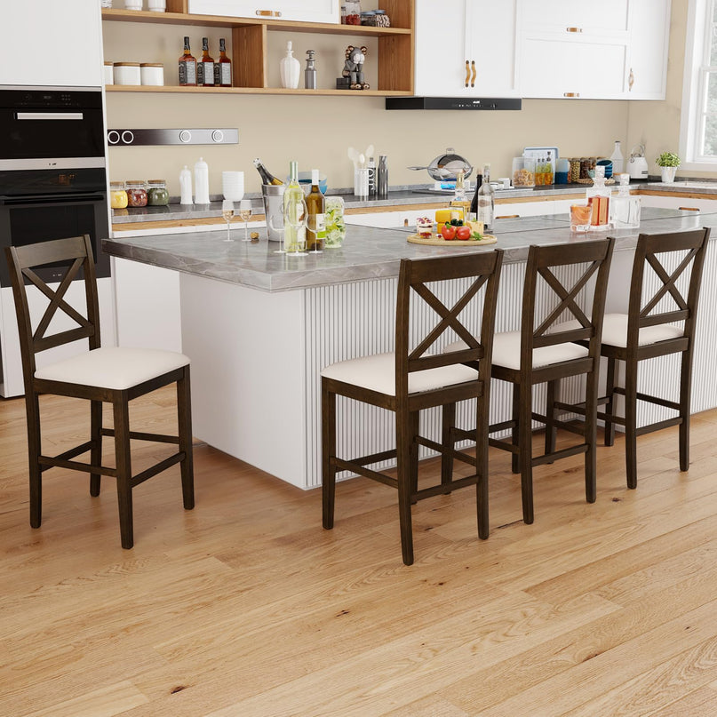 Giantex Tabourets de bar de ferme de 24 po, ensemble de 2/4 chaises à hauteur de comptoir à dossier croisé