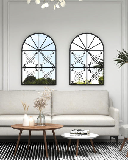 CHARMAID Arched Window Pane Mirror - 34"x23" Arch Wall Mounted Decorative Mirror