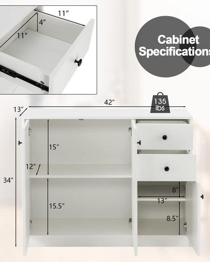 Giantex Buffet Cabinet with Storage - Kitchen Sideboard with 2 Drawers, 3-Door Large & Small Cabinet