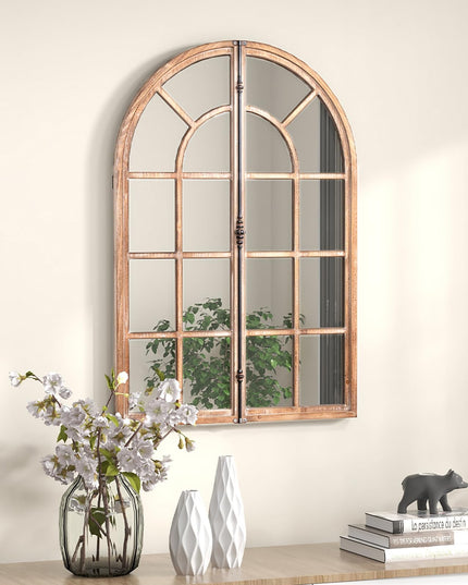 CHARMAID Farmhouse Arch Wall Mirror - 34"x24" Arched Window Pane Mirror