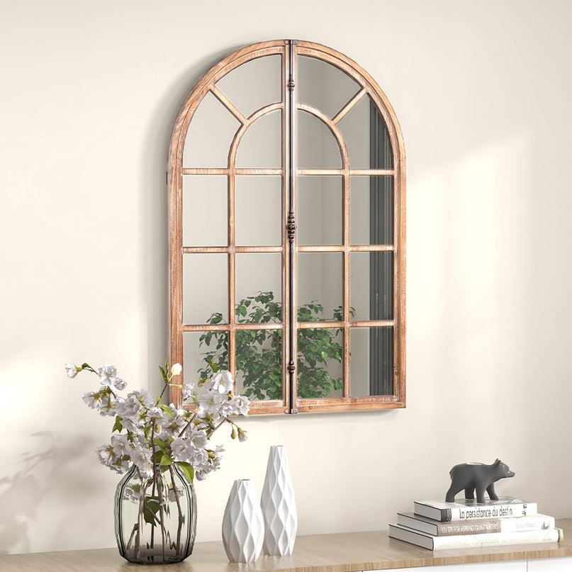 CHARMAID Farmhouse Arch Wall Mirror - 34"x24" Arched Window Pane Mirror