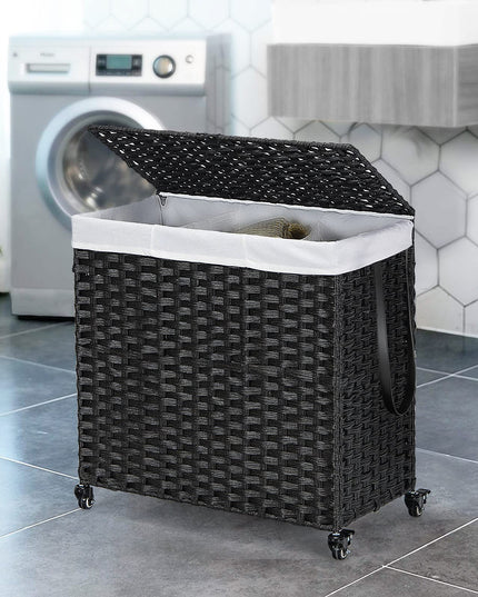 Panier à linge Giantex avec roulettes, panier à 3 sections de 125 L avec 2 sacs de doublure amovibles