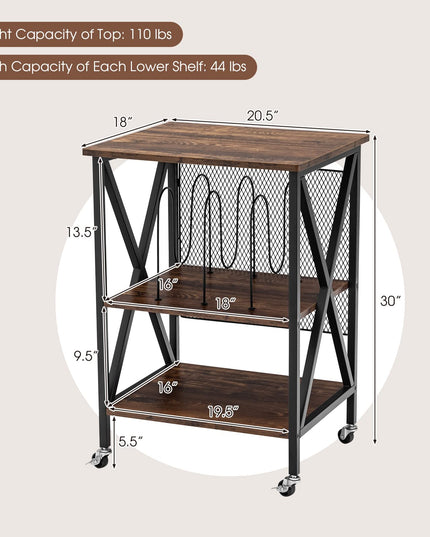 Giantex Record Player Stand, Vinyl Record Storage Table w/ 3 M-shaped Dividers & 4 Rolling Wheels, Rustic Brown