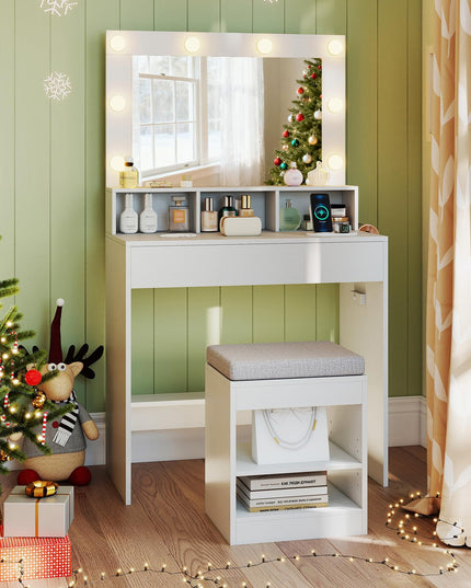 Vanity Desk with Mirror and Lights for Bedroom Small Space