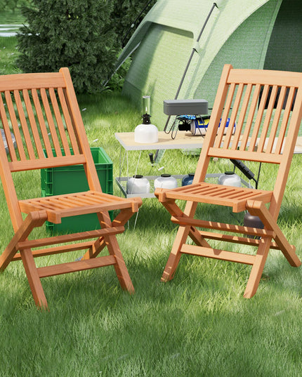 Giantex Patio Folding Chairs, Solid Teak Wood Outdoor Chairs with Slatted Seat & Back