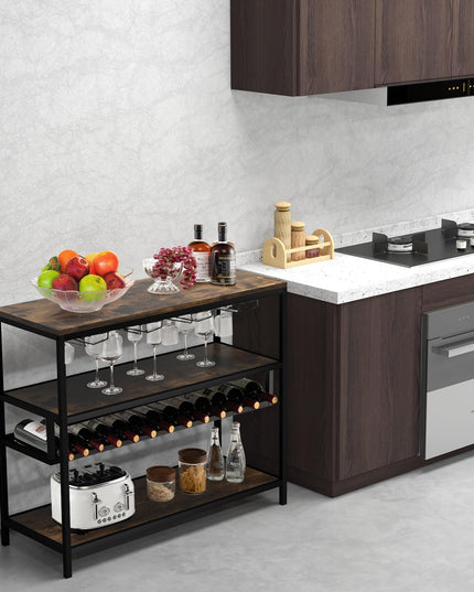 Giantex Wine Rack Table, Freestanding 13-Bottle Wooden Wine Bar Cabinet with Wine Rack