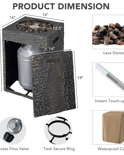 Fire Pit for Outside 16" as Fireplaces, 30,000 BTU Electronic Ignition Square