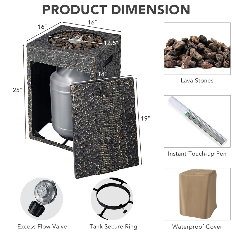 Fire Pit for Outside 16" as Fireplaces, 30,000 BTU Electronic Ignition Square