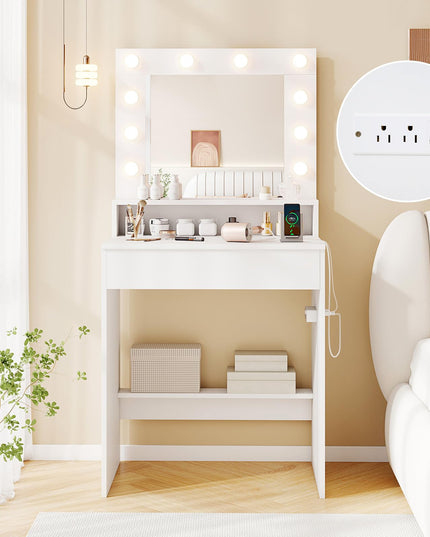 CHARMAID Vanity Desk with Mirror and Lights for Small Bedroom Narrow Space