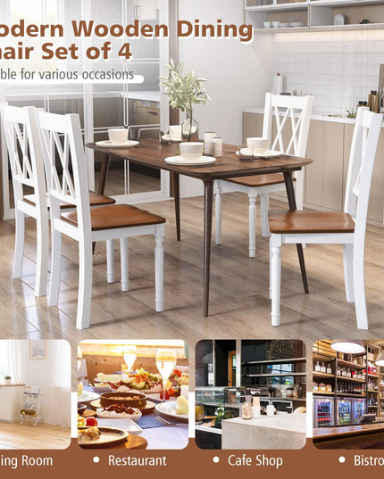Giantex Dining Room Chairs Set of 4 White - Wooden Farmhouse Kitchen Chairs with Rubber Wood Seat